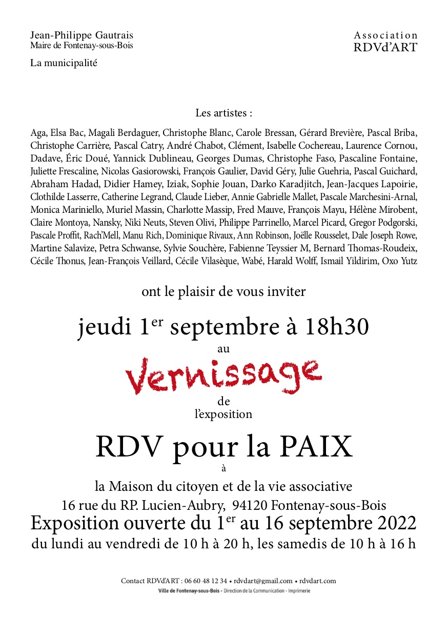 Invitation vernissage RDV pour la Paix