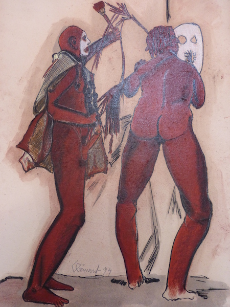 Mascarade II et Beebee N'Golo - dessin - encre de Chine et pastel sur détrempe © Clément